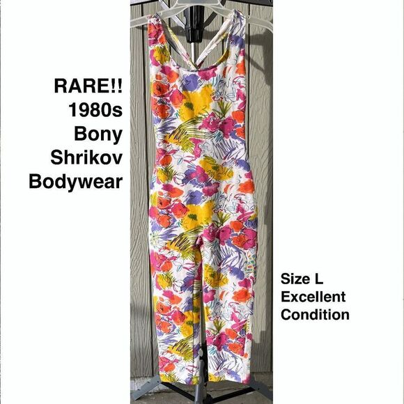 RARE 1980s Bony Shrikov Bodywear Floral Print Jumpsuit, Size L, Excellent Condit - Picture 1 of 10